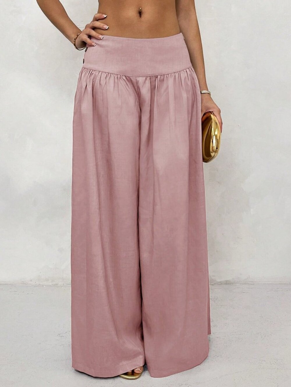 Pink Casual Women's Low-Waist Wide-Leg Pants - Picture 4 of 4